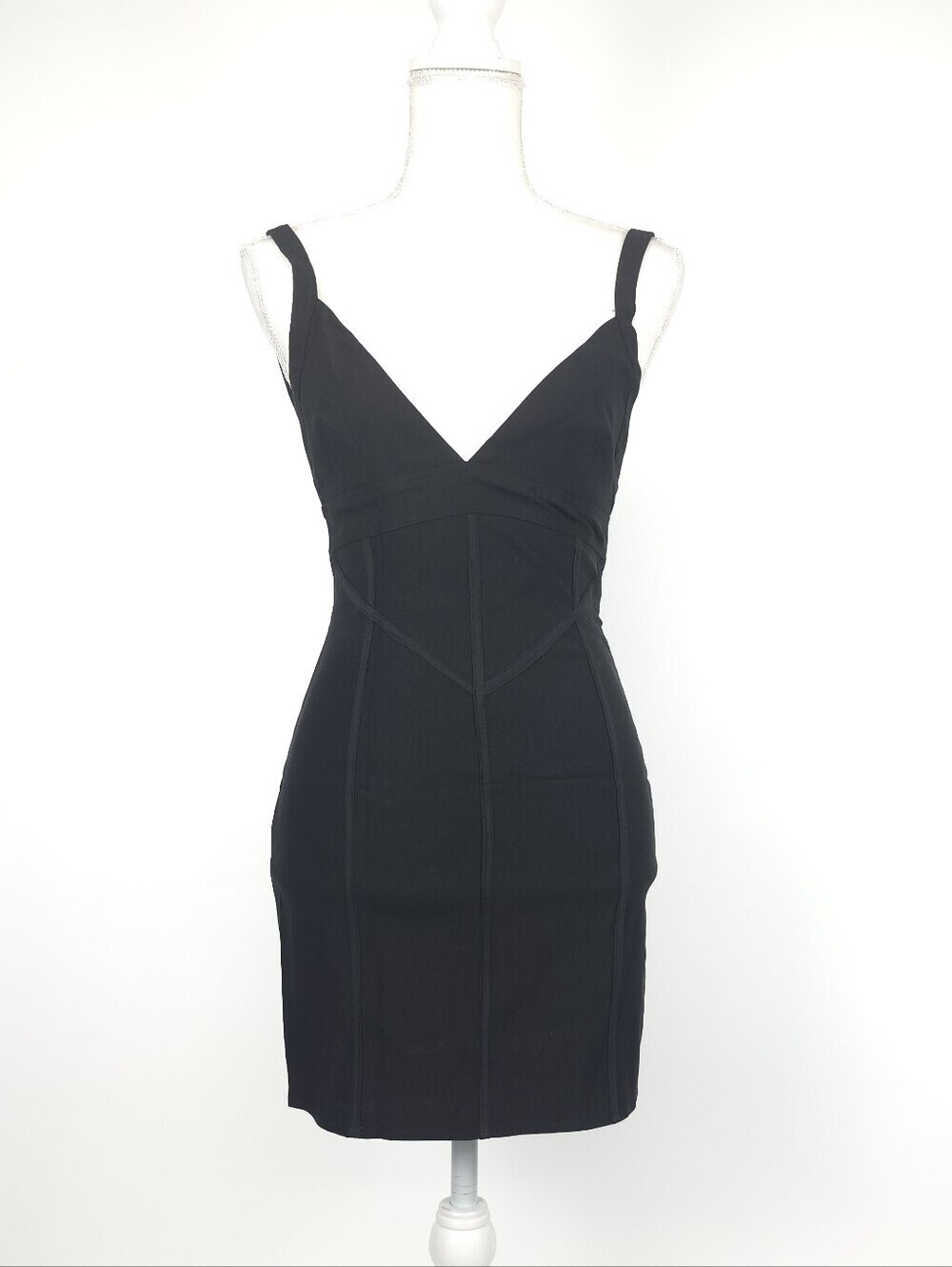 NWT Motel Rocks Rindani Black Fitted V-Neck Mini Dress Size Medium - Picture 2 of 7